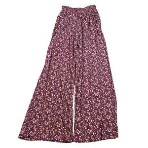Mossimo Smocked Waist Wide Leg Palazzo Pants Small Boho Cottage Floral Travel